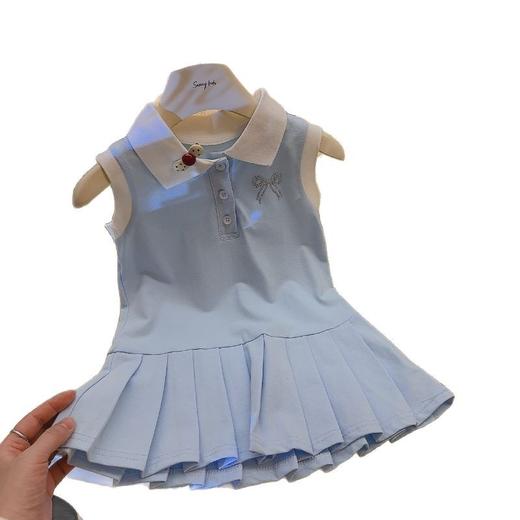 【纯棉亲肤！耐洗耐穿】学院风连衣裙女童休闲POLO领百褶裙公主连衣裙背心裙纯棉。xb 商品图4