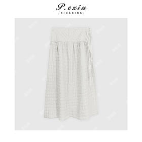 04-3潘依绣丁丁宠粉立体剪裁格纹肌理感显瘦A字松紧腰半身裙Q81954