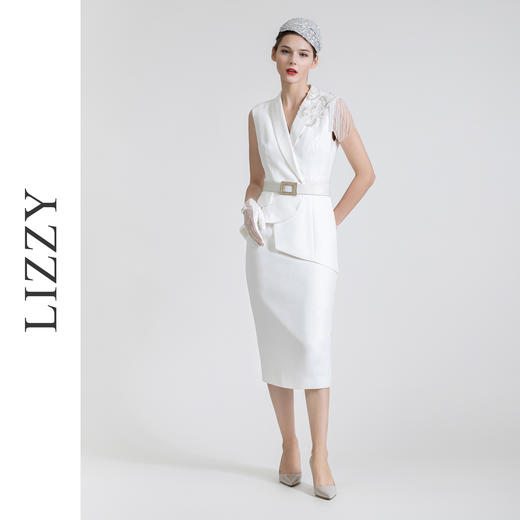 LIZZY 西装领钉珠流苏假二件式连衣裙7434 商品图1