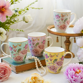 【AYNSLEY/安斯丽】 蝴蝶花园马克杯套装 350ml*4