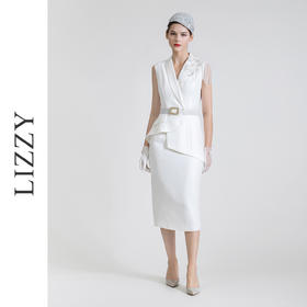 LIZZY 西装领钉珠流苏假二件式连衣裙7434