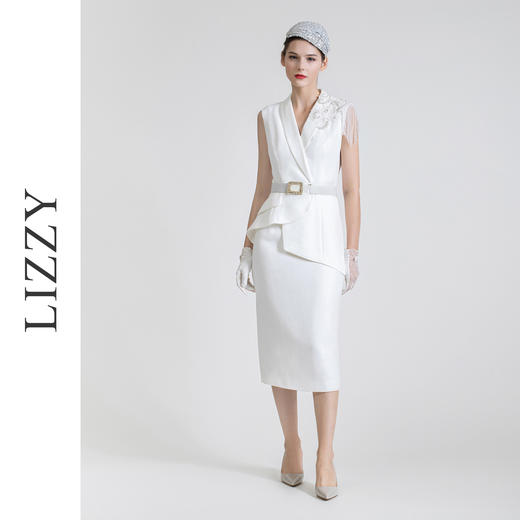 LIZZY 西装领钉珠流苏假二件式连衣裙7434 商品图0