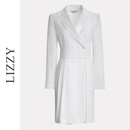 LIZZY 气质知性OL范缎面西装领不对称手工流苏边连衣裙（配腰带）7413 商品图4