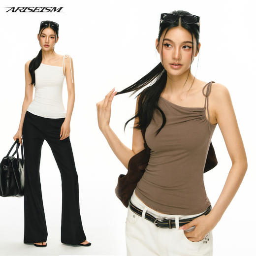 Ariseism 美式复古斜肩绑带吊带女夏季新款外穿上衣 商品图1