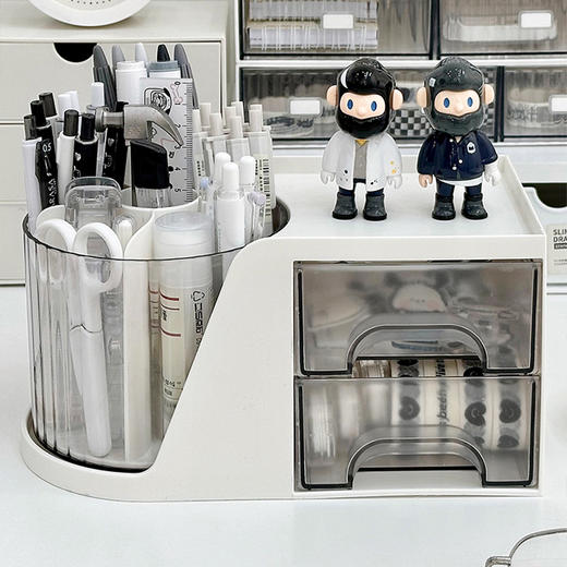 【大容量360°旋转收纳 抽屉式笔筒】学生书桌办公室通用顺滑易拉 分格收纳 一筒搞定！ 商品图1