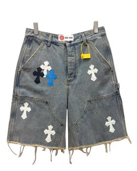 男款十字架毛边休闲短裤la009