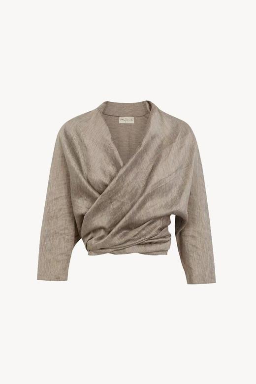 Cortana 26SS 灰棕细条纹手织丝麻ARIA系带夹克 商品图6