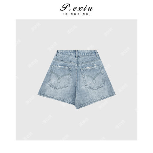 04-3潘依绣丁丁宠粉潘依绣 夏日氛围感韩系水洗磨破百搭牛仔短裤 D6507 商品图2