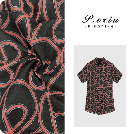 04-3潘依绣丁丁宠粉【夏日音符】100%亚麻复古音符印花时髦连体裤M8692 商品图0