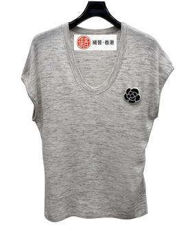 女款丝质V领针织短袖上衣hu025