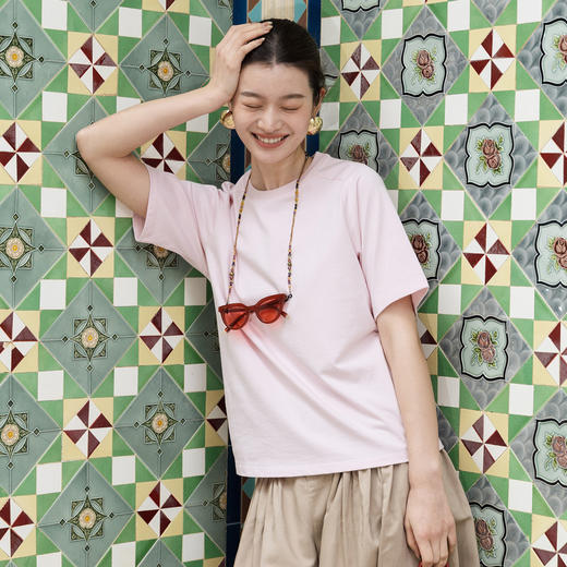 特绽放200朵/马鞍T*棉多色显瘦马鞍肩短袖T恤女上衣夏通勤打底衫 商品图1