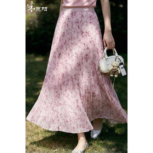 浪漫明媚印花半身裙 米思阳2026夏新款宽松显瘦高腰松紧腰A字百褶裙1175 商品图1