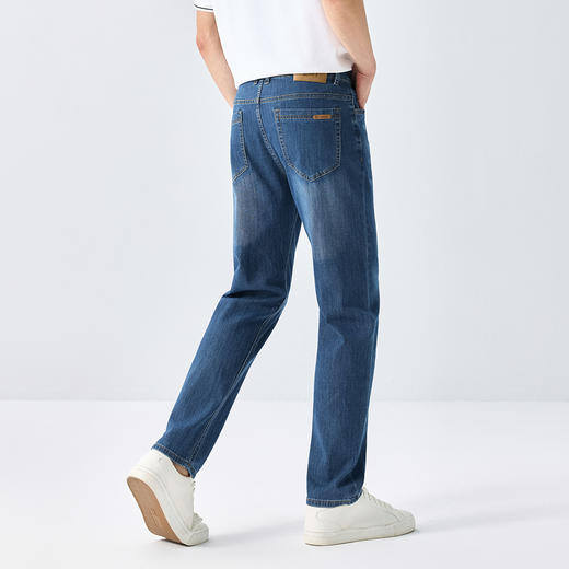 GXG男装秋冬季时尚简约后袋皮牌点缀男士牛仔直筒长裤K&C 商品图6