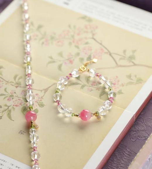 【宫里手串】桃红柳绿·天然白水晶蔷薇辉石碧玺小花手链/项链（48小时发货） 商品图0