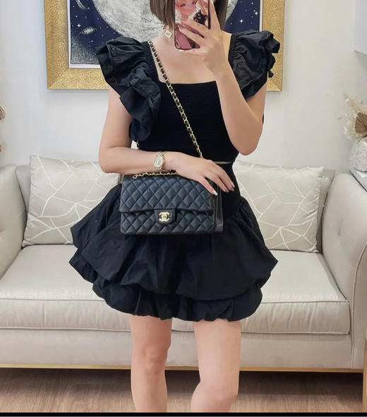 Chanel CF  中号 黑金 羊皮 单肩包 商品图2