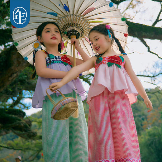 年衣童装儿童套装女童2026年新款夏装民族风女孩吊带上衣长裤套装 商品图0