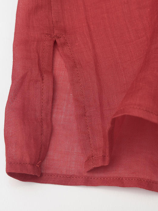 松弛感拉满！酒红色 V 领盘扣灯笼袖衬衫 夏季宽松显瘦天丝棉复古风衬衣 商品图4