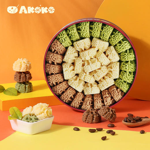 AKOKO 三拼（原味+抹茶味+咖啡味）曲奇饼干 280g 商品图0