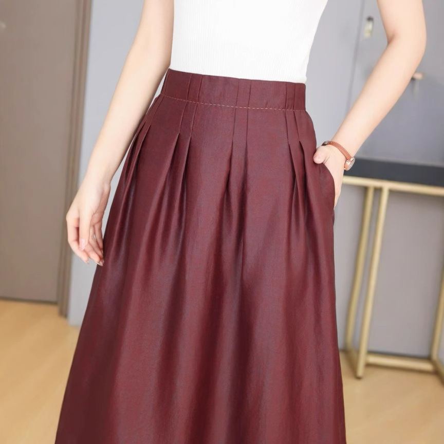 丁摩 真丝老料香云纱款100%桑蚕丝高腰通勤洋气优雅半身裙2516