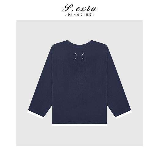 04-4潘依绣丁丁宠粉【漫不经心】慵懒随性拼接假两件圆领长袖T恤 W-63389 商品图2