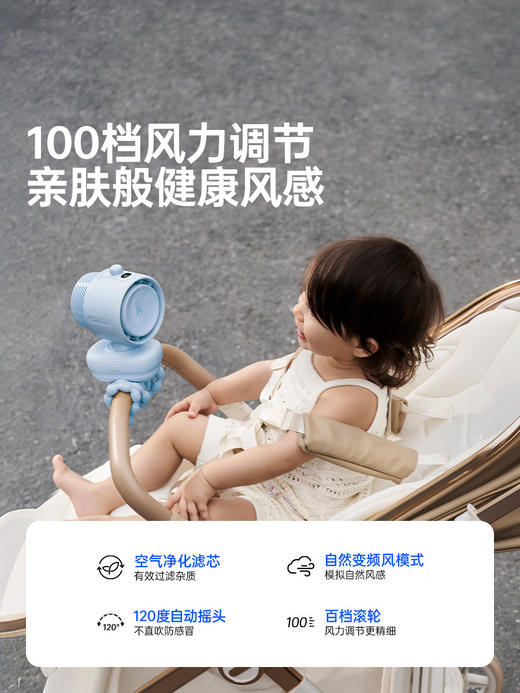 26新品】几素高速节能婴儿车小风扇八爪鱼无叶可摇头净化充电夹子便携式户外桌面儿童宝宝推车床防夹手life3 商品图1