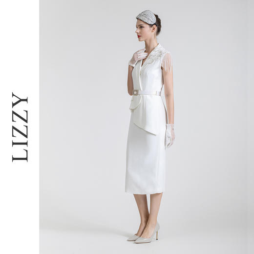 LIZZY 西装领钉珠流苏假二件式连衣裙7434 商品图2