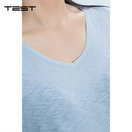 夏上新韩系松弛感浅蓝色侧抽绳V领短袖针织1262070 商品图2