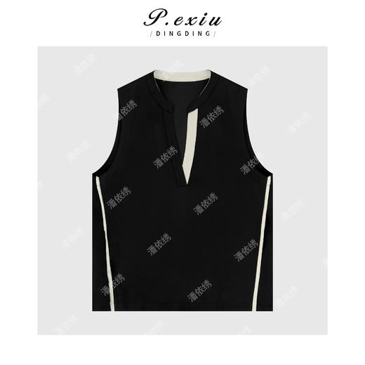 04-3潘依绣丁丁宠粉设计感撞色侧开叉V领简约无袖马甲 W-62889 商品图1