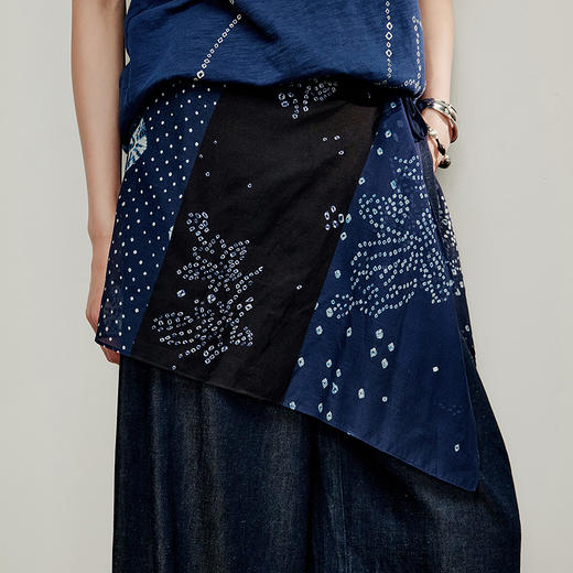 【林栖设计小店】方圆万象|靛蓝色丝棉复古印花百搭夏新款围腰屁帘2962094 商品图1