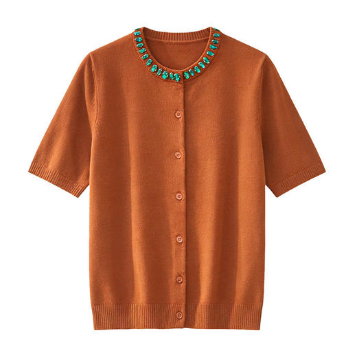 「自」全新升级【铂金会员174/天猫229/差价55】(12353)洛诗琳新款重工钉钻领针织T恤2026夏季新款羊毛蚕丝宽松短袖 商品图4