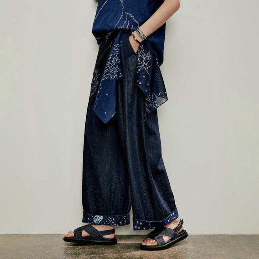 【林栖设计小店】方圆万象|靛蓝色丝棉复古印花百搭夏新款围腰屁帘2962094 商品图2