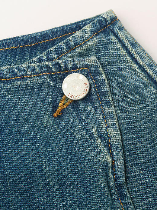 极简通勤高腰不规则牛仔短裙 复古浅蓝围裹设计 夏季显瘦 A 字防走光半身裙 商品图2