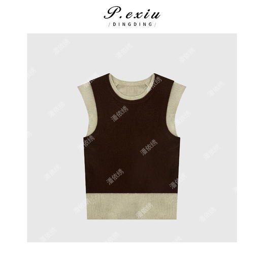 04-3潘依绣丁丁宠粉羊毛韩系休闲简约坎肩假两件针织衫 ZZ0756 商品图0