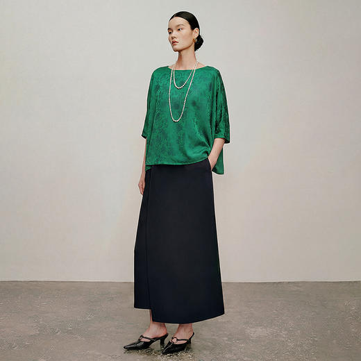 【林栖设计小店】琉璃繁缕|绿色优雅提花百搭宽松显瘦夏新品衬衫上衣T1962302 商品图4