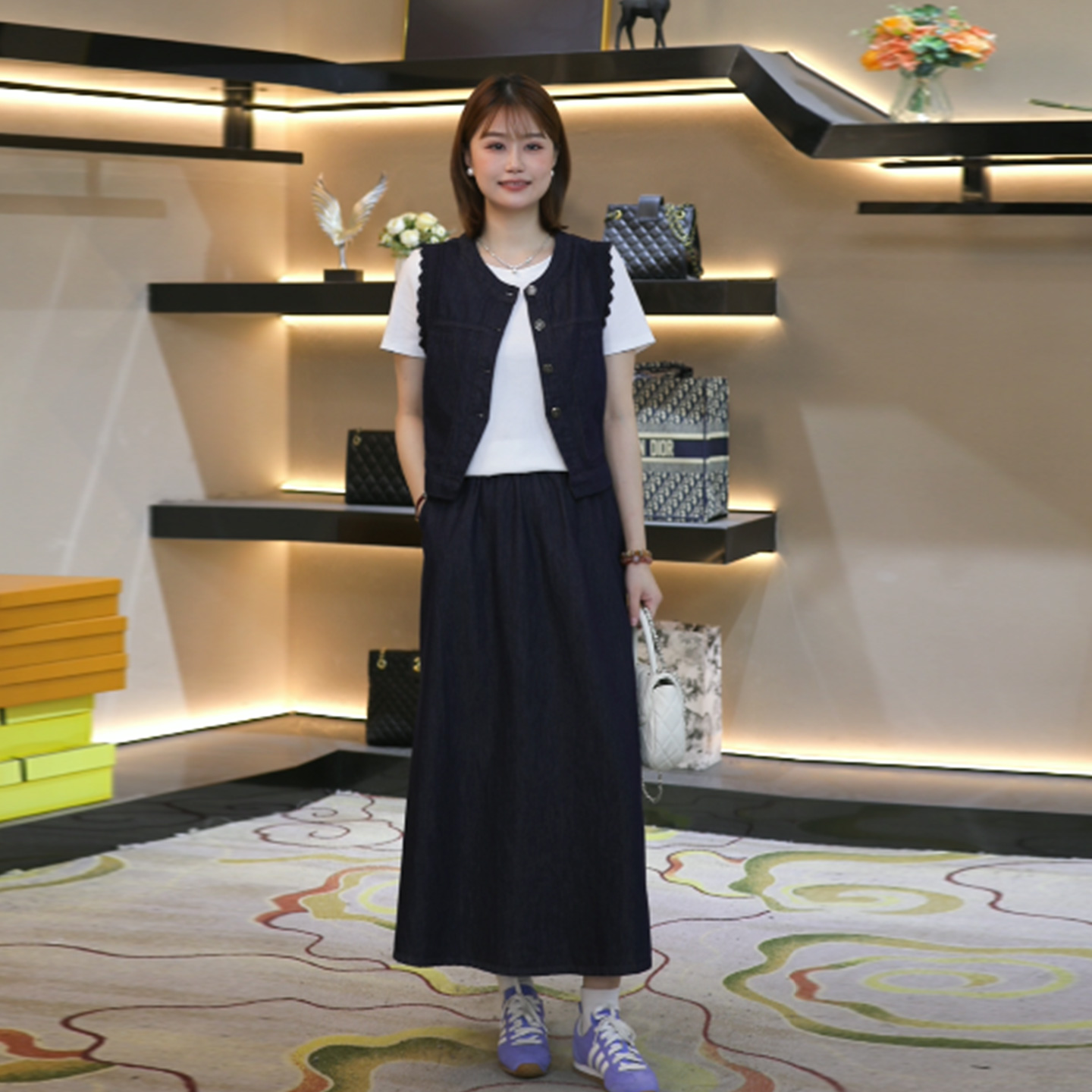 奢姿大码女装2026夏季牛仔马甲半身裙两件套胖妹妹减龄遮肉套装9962972272