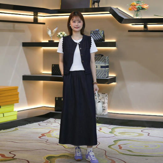 奢姿大码女装2026夏季牛仔马甲半身裙两件套胖妹妹减龄遮肉套装9962972272 商品图0