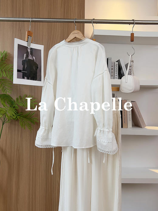 专柜实拍【温柔老钱感！】拉夏贝尔/La Chapelle法式镂空花边暗扣系带设计全棉长袖衬衫韩系小众上衣女 商品图10