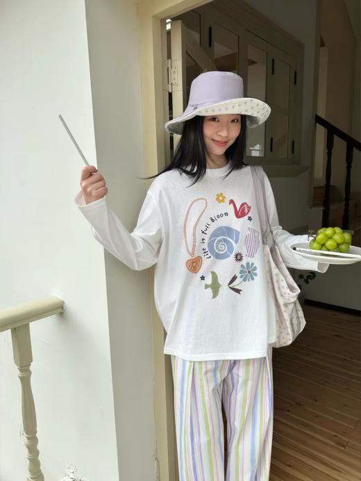 nothe Case布然/NC261620/「沙滩海贝」趣味印花 雪花棉宽松透气防晒罩衫长袖T恤 商品图0