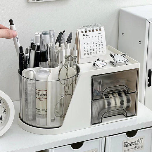 【大容量360°旋转收纳 抽屉式笔筒】学生书桌办公室通用顺滑易拉 分格收纳 一筒搞定！ 商品图0