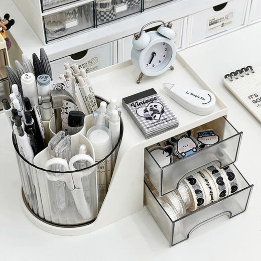 【大容量360°旋转收纳 抽屉式笔筒】学生书桌办公室通用顺滑易拉 分格收纳 一筒搞定！ 商品图3