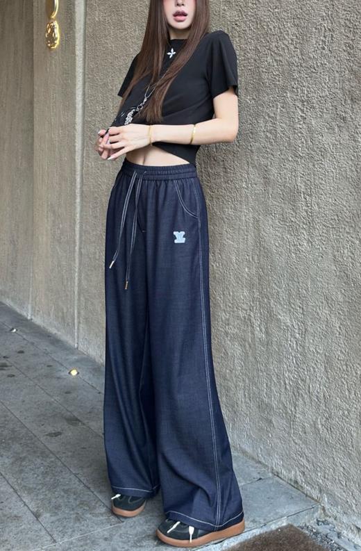 女款刺绣阔腿牛仔长裤la 商品图3