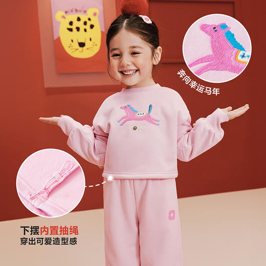 迷你巴拉巴拉女童加绒长袖套装儿童长袖长裤抑菌甜美2025新年冬季 商品图4
