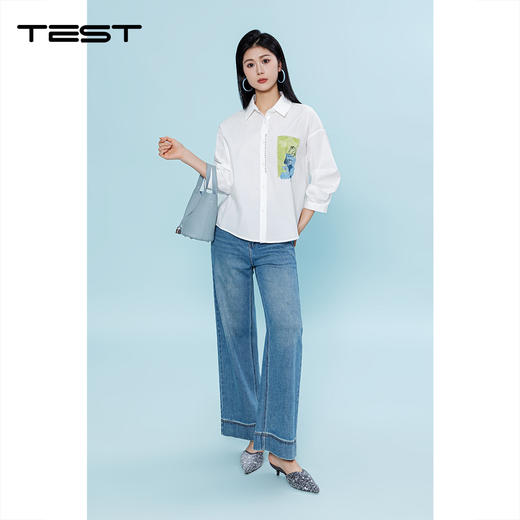 夏上新艺术印花白衬衫女夏季宽松休闲设计感1262058 商品图0