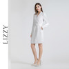 LIZZY 气质知性OL范缎面西装领不对称手工流苏边连衣裙（配腰带）7413 商品缩略图1