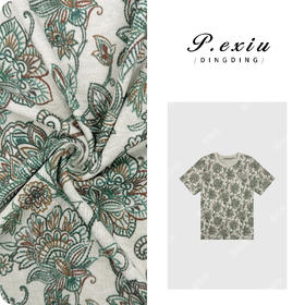 04-3潘依绣丁丁宠粉【鸢尾花季】天丝复古轻奢印花短袖T恤 W-63151