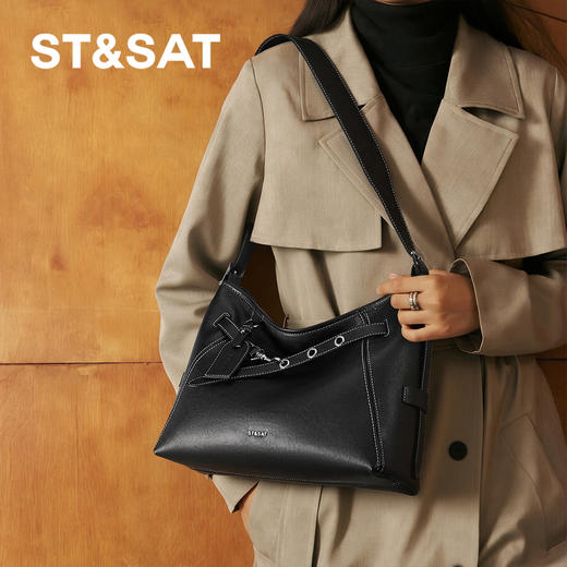 星期六时尚扣带大容量通勤斜挎单肩包SSD521A0ZW 商品图2