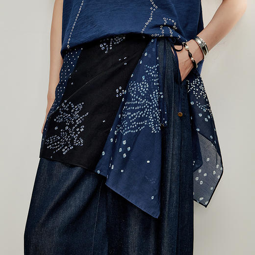【林栖设计小店】方圆万象|靛蓝色丝棉复古印花百搭夏新款围腰屁帘2962094 商品图0