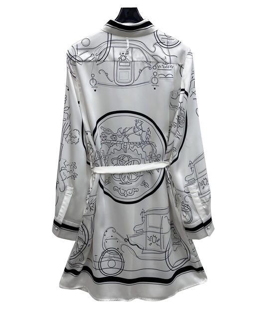 女款丝质印花腰带衬衣裙ba 商品图1