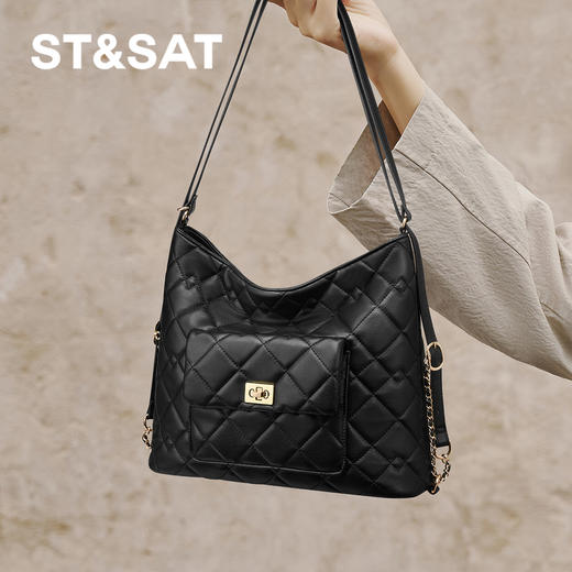 星期六优雅菱格通勤百搭大容量单肩包SSD521A0VN 商品图2