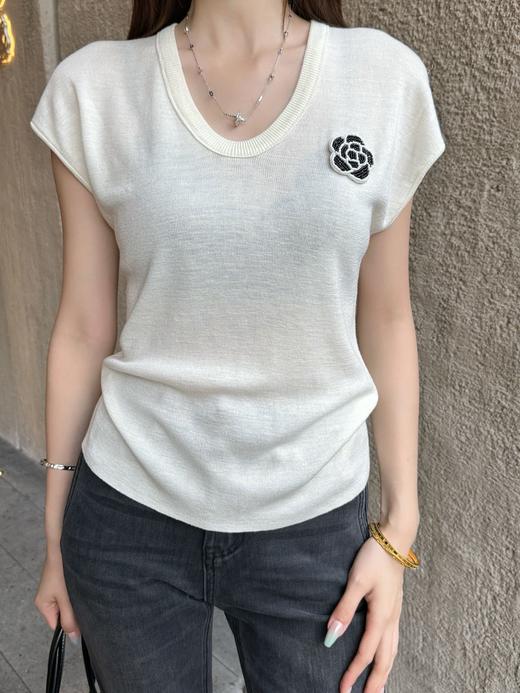 女款丝质V领针织短袖上衣hu025 商品图3